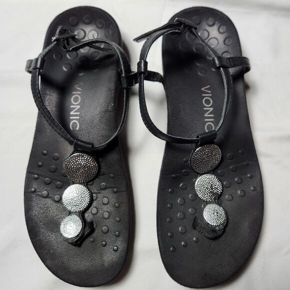 Vionic	Womens 8 Lizbeth Thong Medallion Sandal Black Silver - Picture 2 of 7